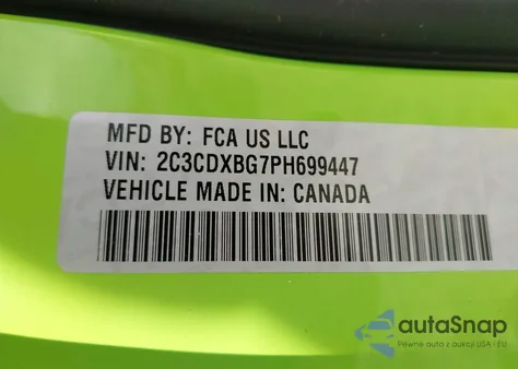 2023 Dodge Charger Sxt из США, поврежденный, VIN 2C3CDXBG7PH699447